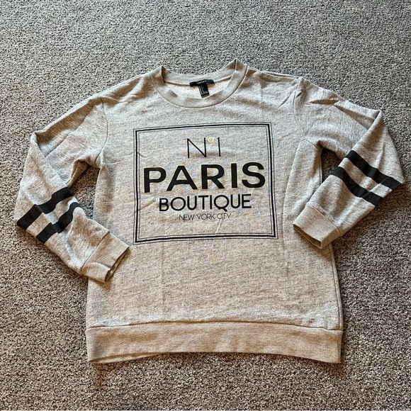 FOREVER 21 S Heathered Gray Sweatshirt Paris Boutique Graphic Perfume - Picture 4 of 11